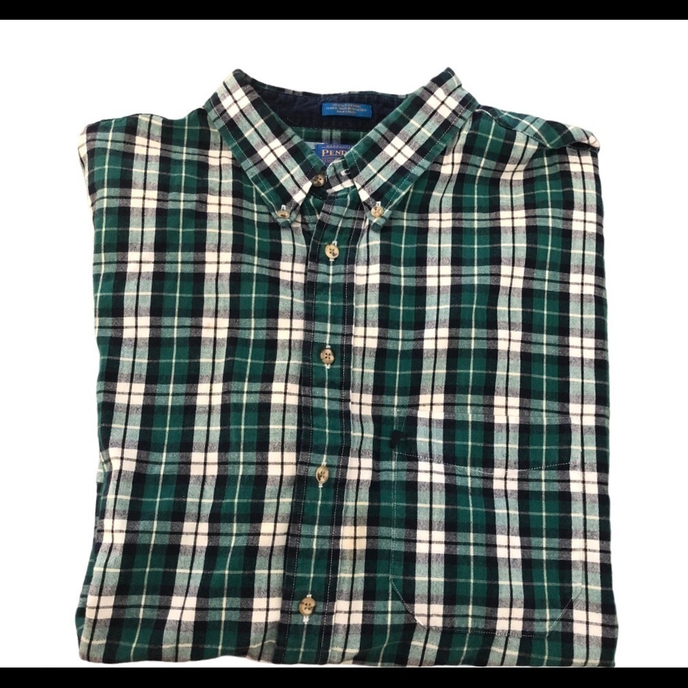 Pendleton Green Navy Plaid Button Down SS Shirt XL - image 1